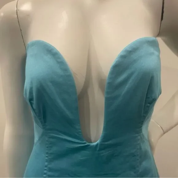 NWT CULT GAIA Chiara Sleeveless Blue Cotton-Blend Plunge Bubble Skirt Midi Dress - Picture 8 of 15